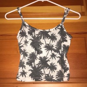 Gray and White Palm Tree Print Crop Top